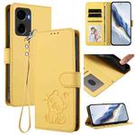 For Cricket Magic 2 5G / AT&T Propel 2 5G Embossed Heart Cat Leather Phone Case with Hand Strap(Yellow)