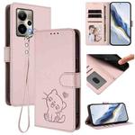 For Cricket Outlast 5G 2024 Embossed Heart Cat Leather Phone Case with Hand Strap(Pink)