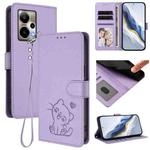 For Cricket Outlast 5G 2024 Embossed Heart Cat Leather Phone Case with Hand Strap(Light Purple)