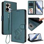 For Cricket Outlast 5G 2024 Embossed Heart Cat Leather Phone Case with Hand Strap(Dark Green)