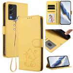 For Cubot A10 Embossed Heart Cat Leather Phone Case with Hand Strap(Yellow)