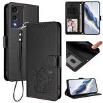 For Cubot A10 Embossed Heart Cat Leather Phone Case with Hand Strap(Black)