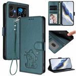 For Cubot A20 Embossed Heart Cat Leather Phone Case with Hand Strap(Dark Green)