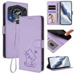 For Cubot A30 Embossed Heart Cat Leather Phone Case with Hand Strap(Light Purple)