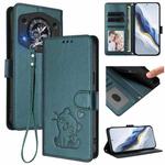 For Cubot A30 Embossed Heart Cat Leather Phone Case with Hand Strap(Dark Green)