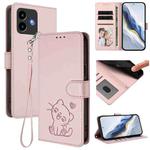 For Cubot Note 40 Embossed Heart Cat Leather Phone Case with Hand Strap(Pink)