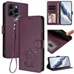 For Doogee Note 58 / Note 58 Pro Embossed Heart Cat Leather Phone Case with Hand Strap(Dark Purple)