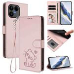 For Fairphone 6 Embossed Heart Cat Leather Phone Case with Hand Strap(Pink)