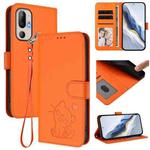For HTC U24 Pro Embossed Heart Cat Leather Phone Case with Hand Strap(Orange)