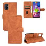 For Samsung Galaxy M51(European Version) Solid Color Skin Feel Magnetic Buckle Horizontal Flip Calf Texture PU Leather Case with Holder & Card Slots & Wallet(Brown)