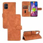 For Samsung Galaxy M51(European Version) Solid Color Skin Feel Magnetic Buckle Horizontal Flip Calf Texture PU Leather Case with Holder & Card Slots & Wallet(Brown)