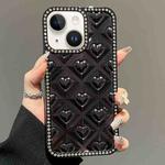 For iPhone 14 Electroplated Heart 3D Embossed Diamond TPU Phone Case(Black)