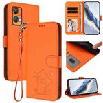 For Oukitel C33 Embossed Heart Cat Leather Phone Case with Hand Strap(Orange)