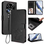 For Oukitel C37 Embossed Heart Cat Leather Phone Case with Hand Strap(Black)