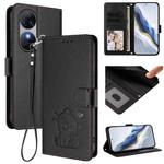 For Oukitel C38 Embossed Heart Cat Leather Phone Case with Hand Strap(Black)