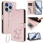 For Oukitel C50 Embossed Heart Cat Leather Phone Case with Hand Strap(Pink)