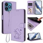 For Oukitel C51 Embossed Heart Cat Leather Phone Case with Hand Strap(Light Purple)