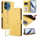 For Oukitel C51 Embossed Heart Cat Leather Phone Case with Hand Strap(Yellow)