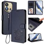 For Oukitel C57S / C57 Pro / Blu J12 Embossed Heart Cat Leather Phone Case with Hand Strap(Blue)