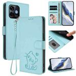 For Ulefone Note 16 Pro Embossed Heart Cat Leather Phone Case with Hand Strap(Mint Green)