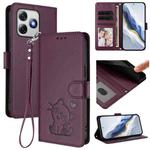 For Ulefone Note 18 Ultra / 18 Pro Embossed Heart Cat Leather Phone Case with Hand Strap(Dark Purple)