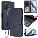 For Ulefone Note 21 Embossed Heart Cat Leather Phone Case with Hand Strap(Blue)