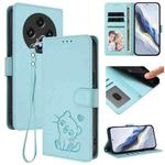 For Umidigi G100 Embossed Heart Cat Leather Phone Case with Hand Strap(Mint Green)