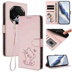 For Umidigi G100 Pro Embossed Heart Cat Leather Phone Case with Hand Strap(Pink)