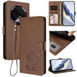 For Umidigi G100 Pro Embossed Heart Cat Leather Phone Case with Hand Strap(Brown)