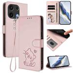 For Umidigi Note 100 Embossed Heart Cat Leather Phone Case with Hand Strap(Pink)