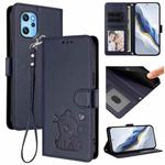 For Umidigi Power 7 Max Embossed Heart Cat Leather Phone Case with Hand Strap(Blue)