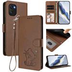 For Umidigi Power 7 / 7S Embossed Heart Cat Leather Phone Case with Hand Strap(Brown)