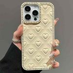 For iPhone 15 Pro Oil-Sprayed Heart 3D Embossed Diamond TPU Phone Case(Yellow)