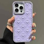 For iPhone 13 Pro Max Oil-Sprayed Heart 3D Embossed Diamond TPU Phone Case(Purple)