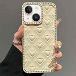 For iPhone 13 Oil-Sprayed Heart 3D Embossed Diamond TPU Phone Case(Yellow)