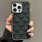 For iPhone 12 Pro Oil-Sprayed Heart 3D Embossed Diamond TPU Phone Case(Black)