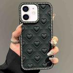 For iPhone 11 Oil-Sprayed Heart 3D Embossed Diamond TPU Phone Case(Black)