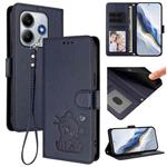 For Redmi Note 14 5G India / Xiaomi M7 Pro 5G Embossed Heart Cat Leather Phone Case with Hand Strap(Blue)