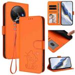 For Redmi A3 4G / A3x / Xiaomi Poco C61 Embossed Heart Cat Leather Phone Case with Hand Strap(Orange)