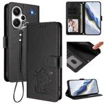 For Redmi Note 13 Pro+ 5G Global Embossed Heart Cat Leather Phone Case with Hand Strap(Black)