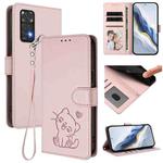 For Redmi Note 11 4G / Note 11S 4G Global Embossed Heart Cat Leather Phone Case with Hand Strap(Pink)