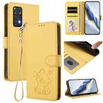 For Redmi Note 11 4G / Note 11S 4G Global Embossed Heart Cat Leather Phone Case with Hand Strap(Yellow)