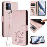 For Redmi A1+ / A2+ / Xiaomi Poco C51 Embossed Heart Cat Leather Phone Case with Hand Strap(Pink)