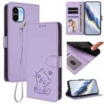 For Redmi A1 4G / A2 4G Embossed Heart Cat Leather Phone Case with Hand Strap(Light Purple)