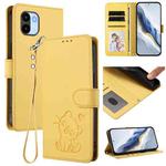 For Redmi A1 4G / A2 4G Embossed Heart Cat Leather Phone Case with Hand Strap(Yellow)