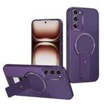 For OPPO Reno12 Pro Global Carbon Fiber Texture MagSafe Phone Case with Holder(Purple)