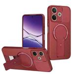 For OPPO A5 Pro 5G / 4G Global Carbon Fiber Texture MagSafe Phone Case with Holder(Red)