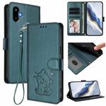 For Samsung Galaxy M06 5G / F06 5G Embossed Heart Cat Leather Phone Case with Hand Strap(Dark Green)