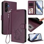 For Samsung Galaxy M16 5G / F16 5G Embossed Heart Cat Leather Phone Case with Hand Strap(Dark Purple)