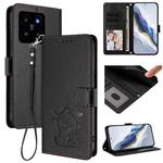 For Xiaomi 14 5G Embossed Heart Cat Leather Phone Case with Hand Strap(Black)